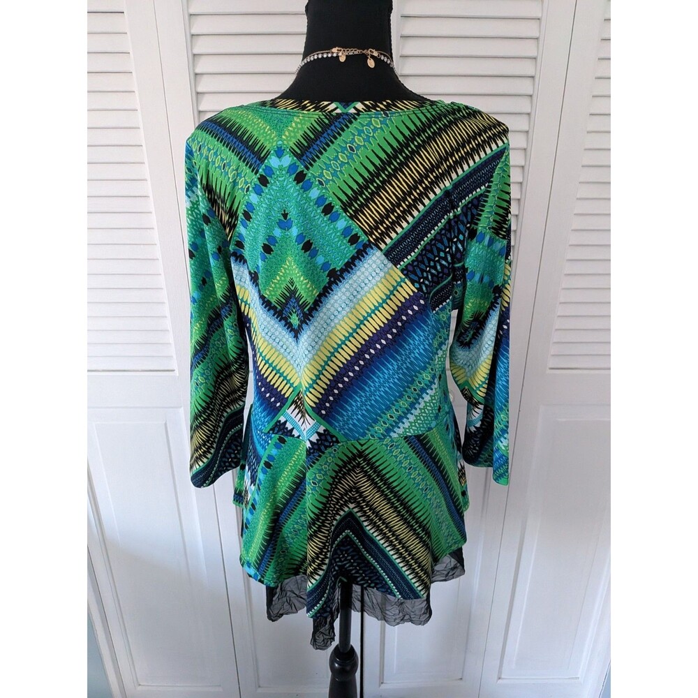 Fashque Studio Top Women's L Blouse Stretch Pullover Abstract Multi Asymmetrical - Picture 7 of 11